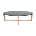 Table basse ovale en marbre noir et bois naturel – 120x60 cm
