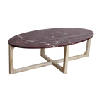 Table basse marbre bordeaux veiné bois clair salon – 120x65 cm