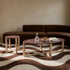 Table basse marbre bordeaux veiné bois clair salon – 120x65 cm