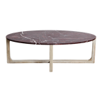 Table basse marbre bordeaux veiné bois clair salon – 120x65 cm