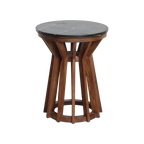 Table d’appoint ronde en marbre noir et bois de manguier sculpté – Ø40 cm