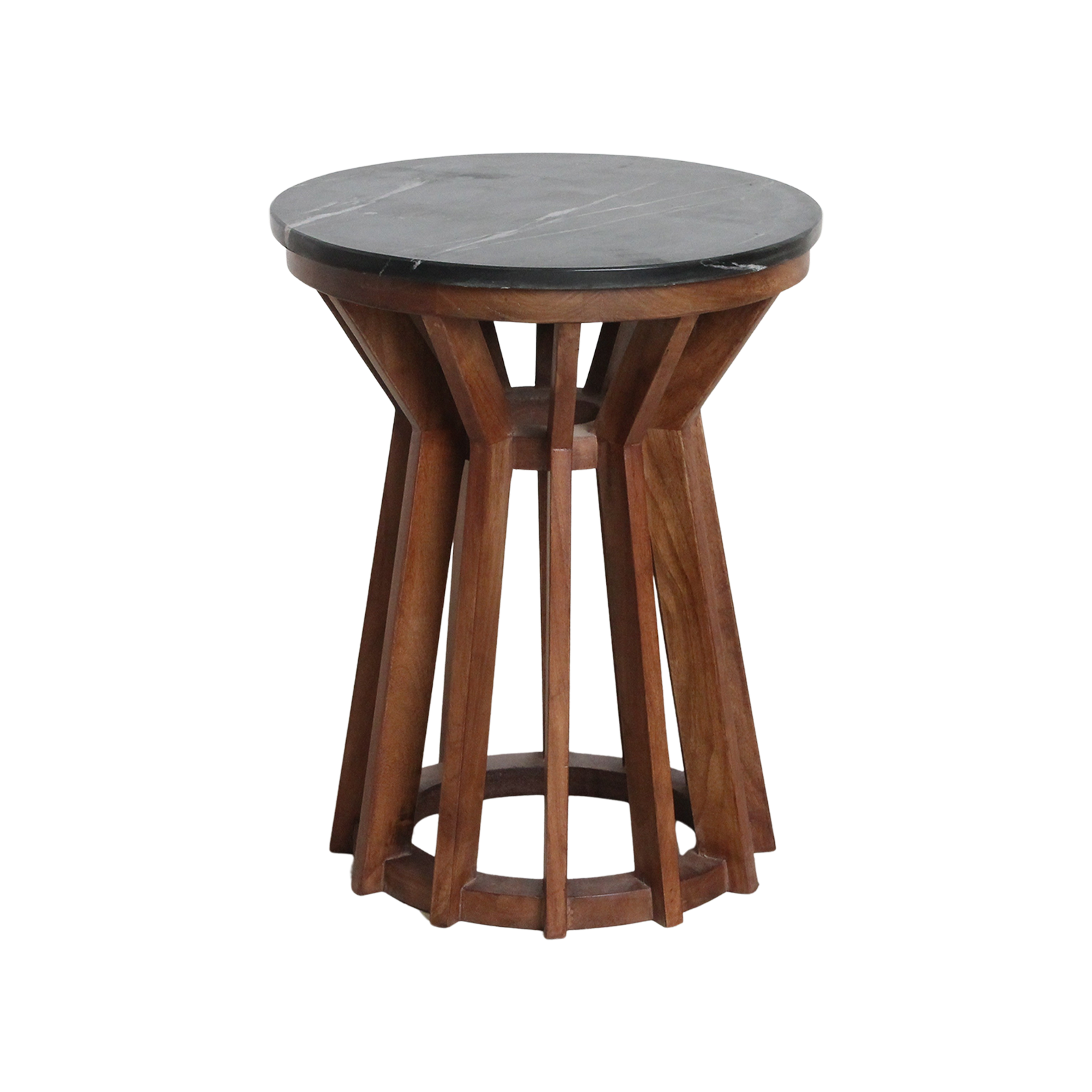 Table d’appoint ronde en marbre noir et bois de manguier sculpté – Ø40 cm