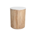 Table d’appoint ronde marbre blanc et bois clair cannelé – Ø40 cm