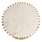 Guéridon rond en marbre clair base sablier en bois naturel – Ø46 cm