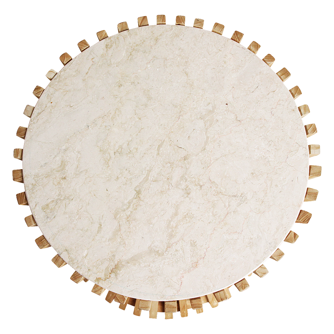 Guéridon rond en marbre clair base sablier en bois naturel – Ø46 cm