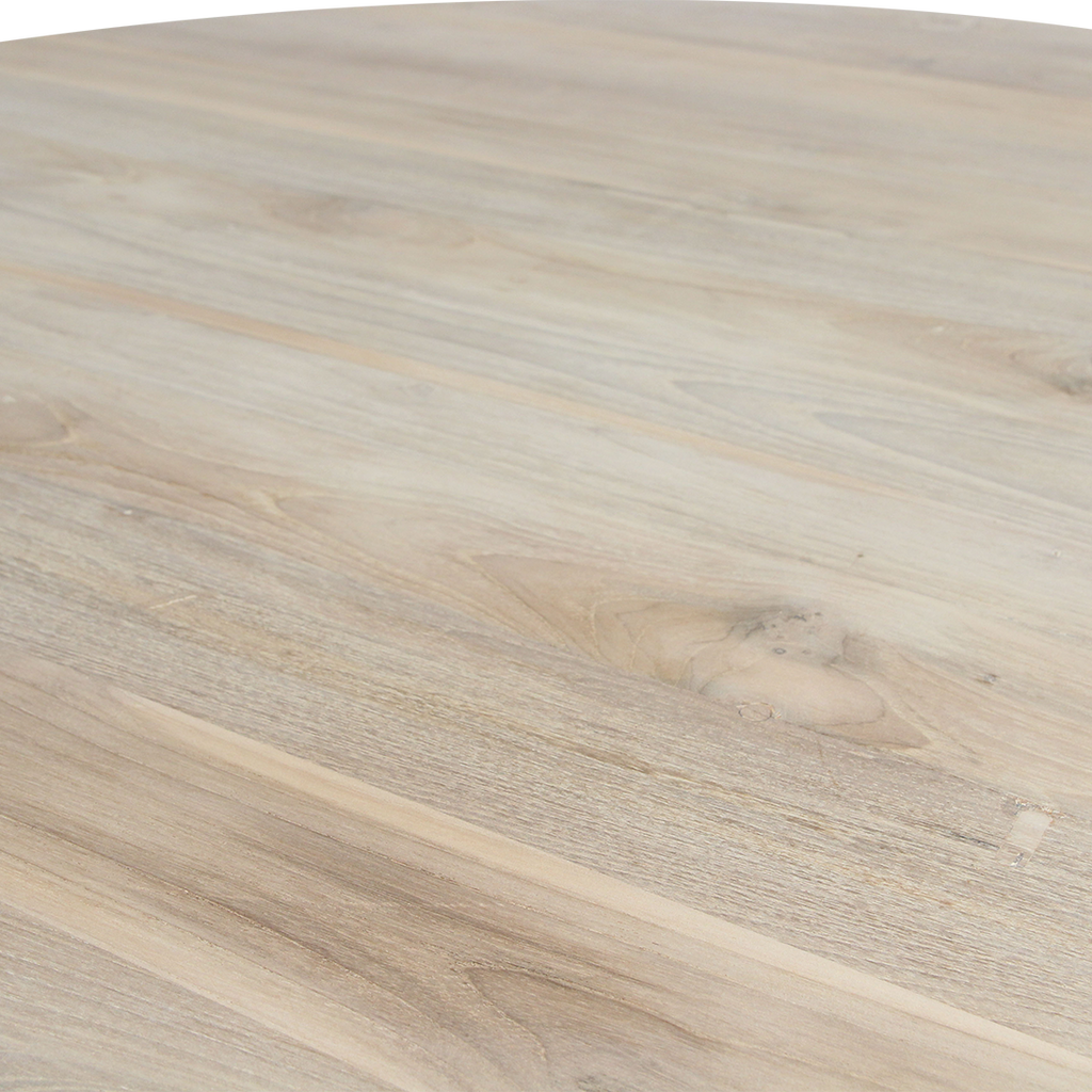 Table à manger ronde en teck recyclé pied ajouré sculptural – Ø140 cm