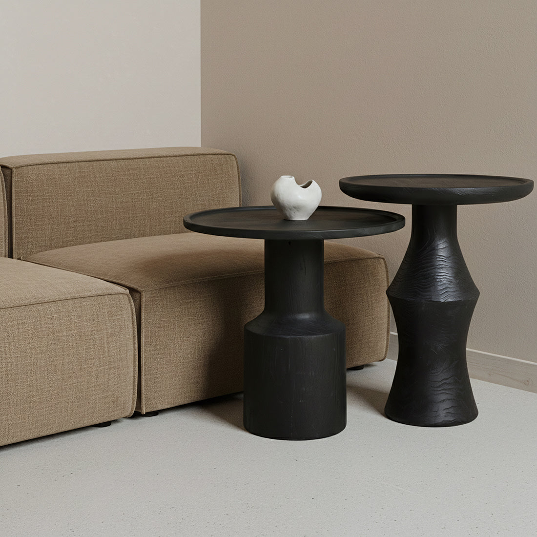 Table d'appoint en teck noir moderne pièce centrale – Ø50 cm