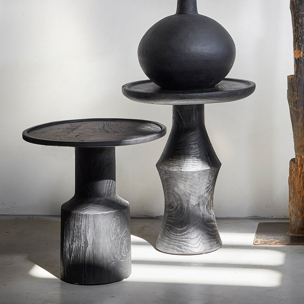 Table d'appoint en teck noir moderne pièce centrale – Ø50 cm