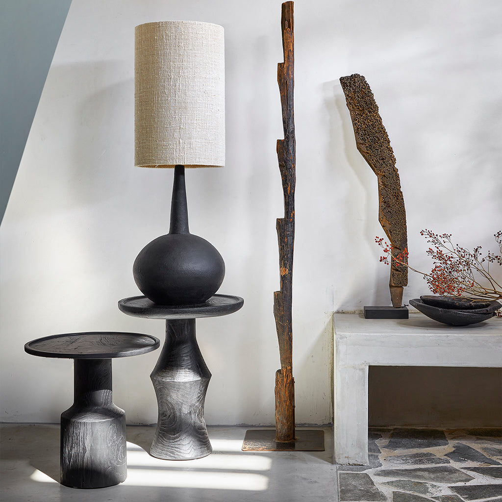Table d'appoint en teck noir moderne pièce centrale – Ø50 cm