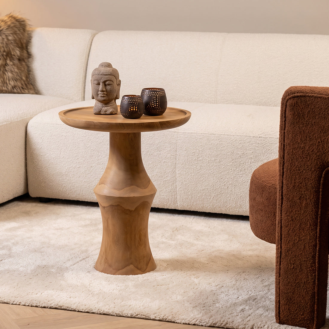 Table d'appoint teck recyclé naturel ronde – 50x50x60 cm