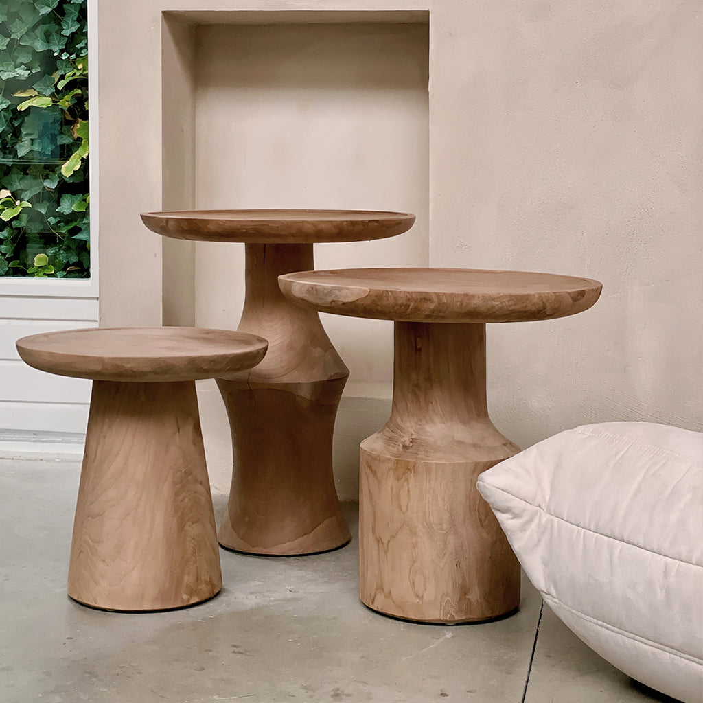 Table d'appoint teck recyclé naturel ronde – 50x50x60 cm