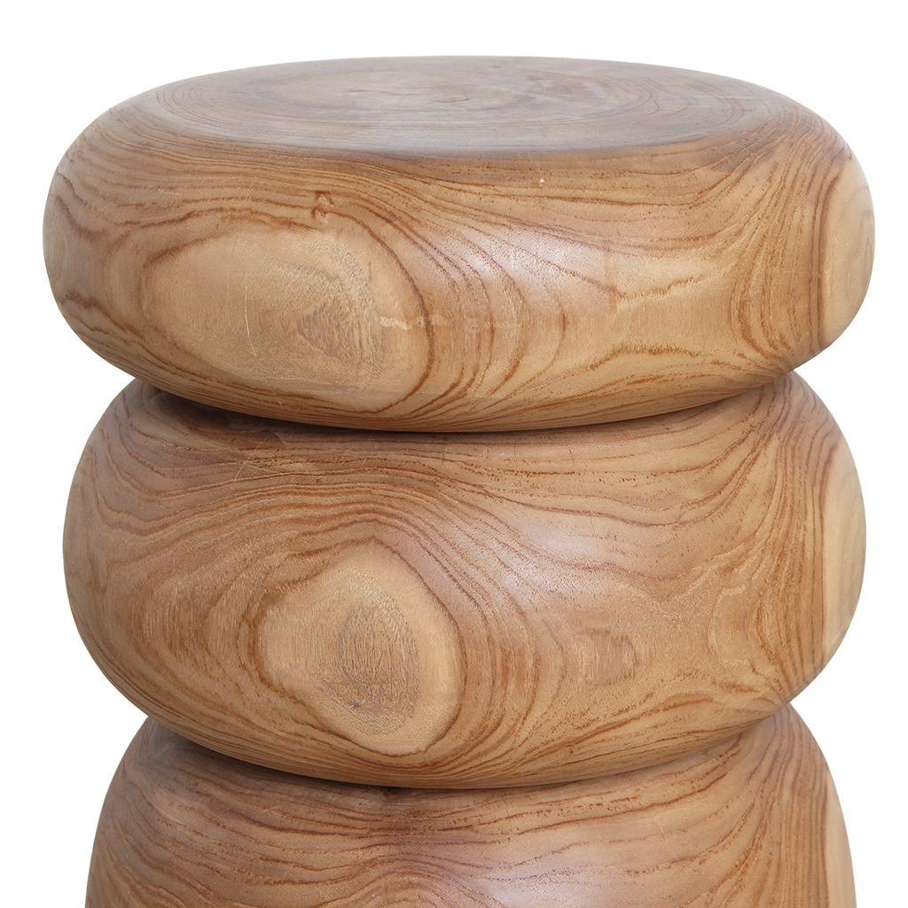Tabouret galets bois teck beige salon extérieur – H45 cm