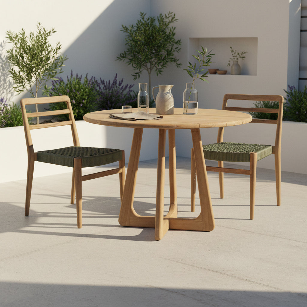 Table de jardin ronde bois de teck naturel extérieur – Ø100 cm
