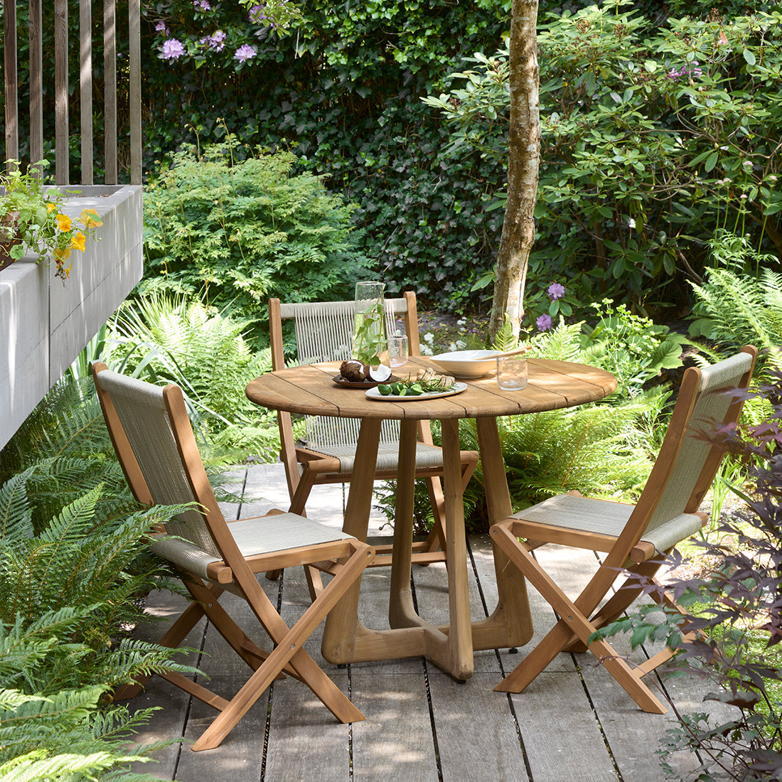 Table de jardin ronde bois de teck naturel extérieur – Ø100 cm