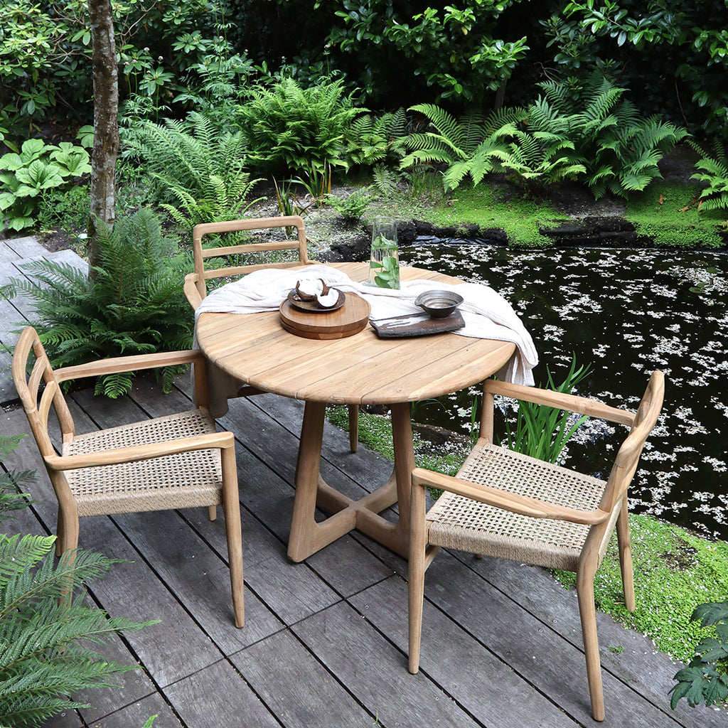Table de jardin ronde bois de teck naturel extérieur – Ø100 cm