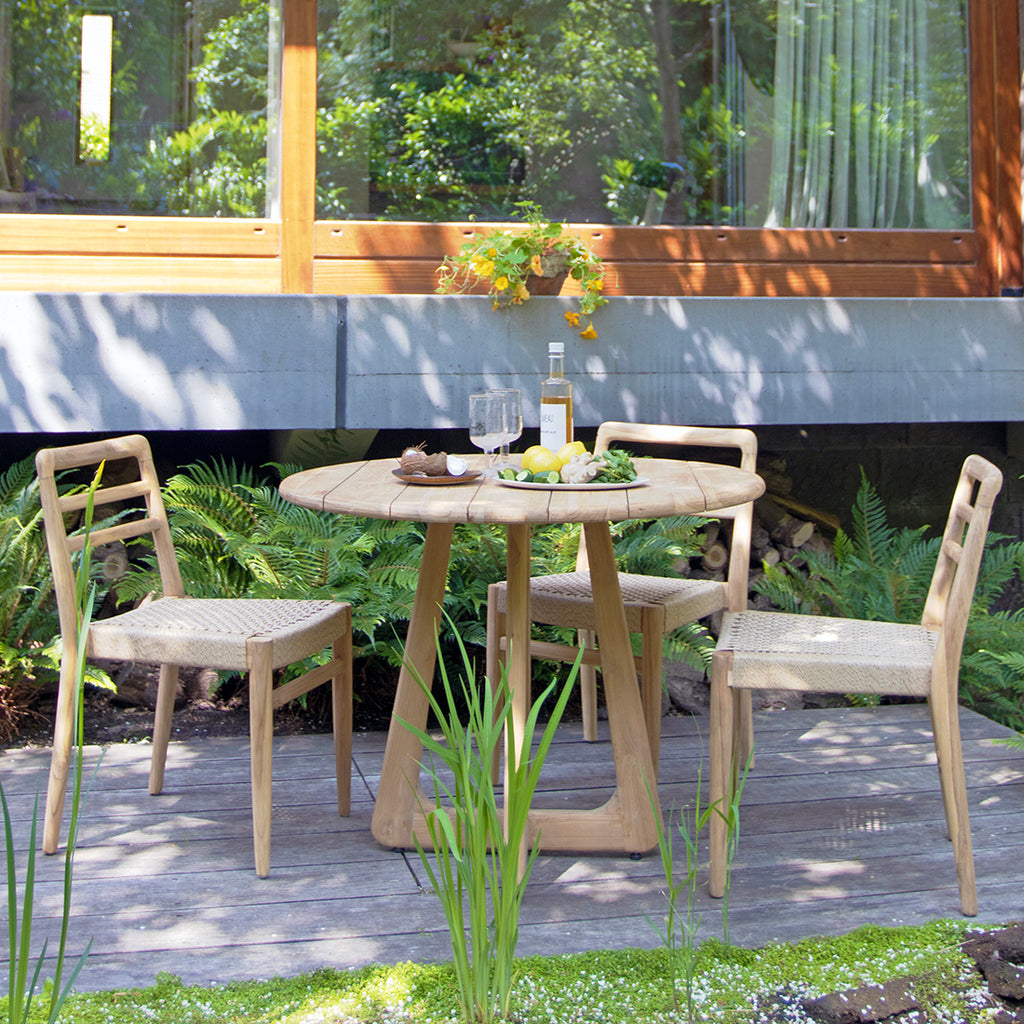 Table de jardin ronde bois de teck naturel extérieur – Ø100 cm