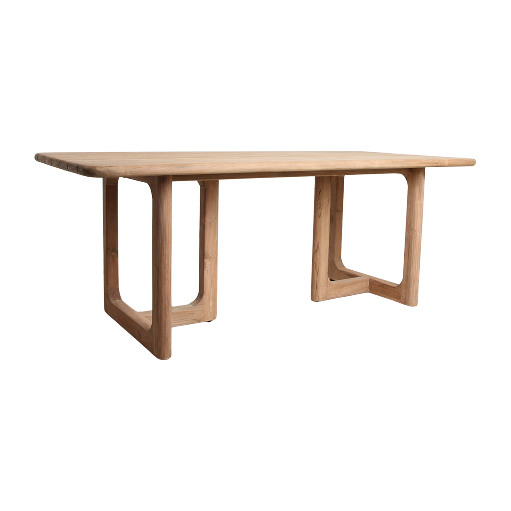Table de jardin en teck recyclé naturel avec pieds ajourés – 200x90 cm