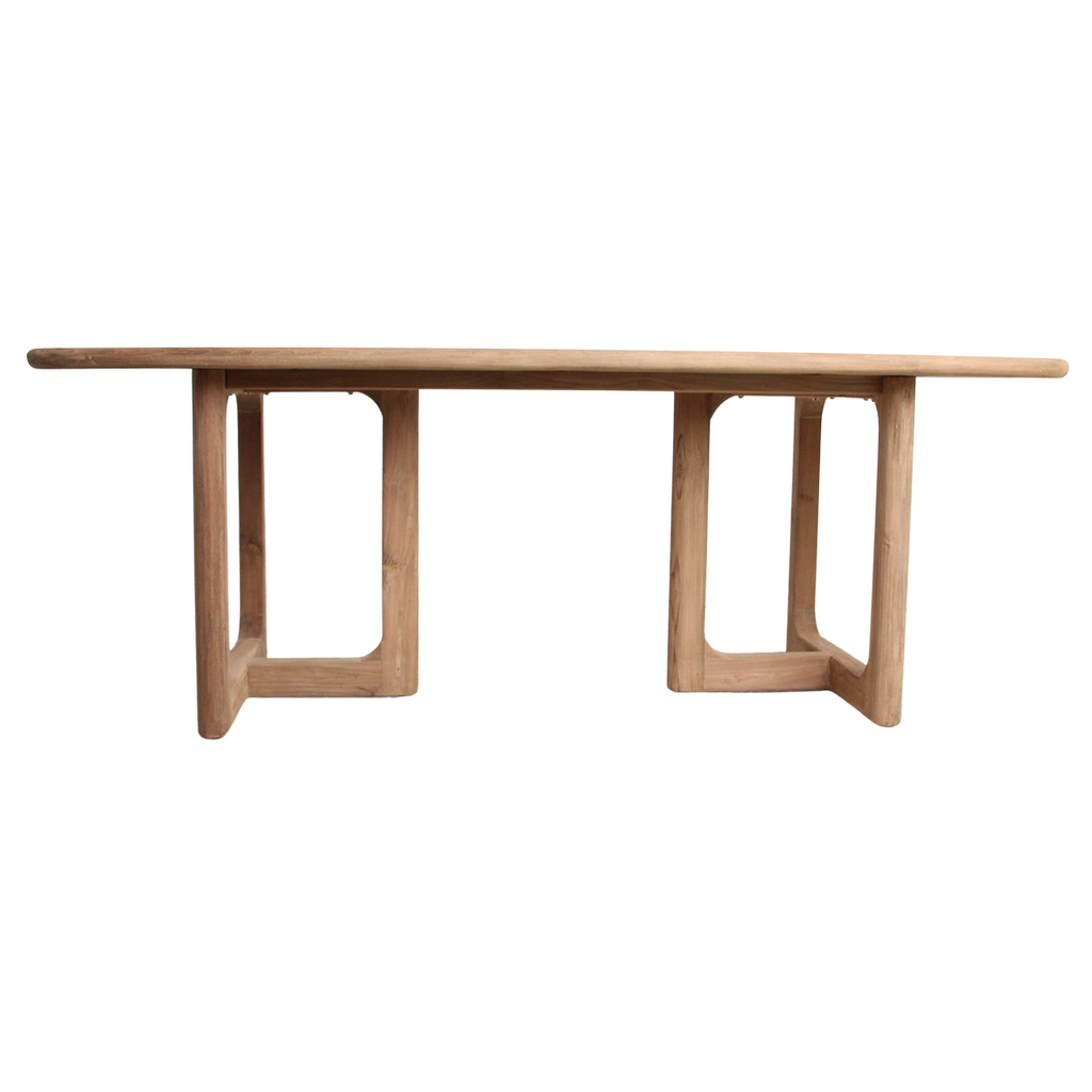 Table de jardin en teck recyclé naturel avec pieds ajourés – 200x90 cm