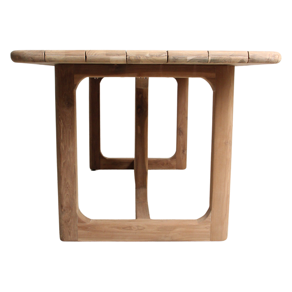 Table de jardin en teck recyclé naturel avec pieds ajourés – 200x90 cm