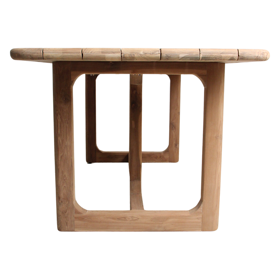 Table de jardin en teck recyclé naturel avec pieds ajourés – 200x90 cm