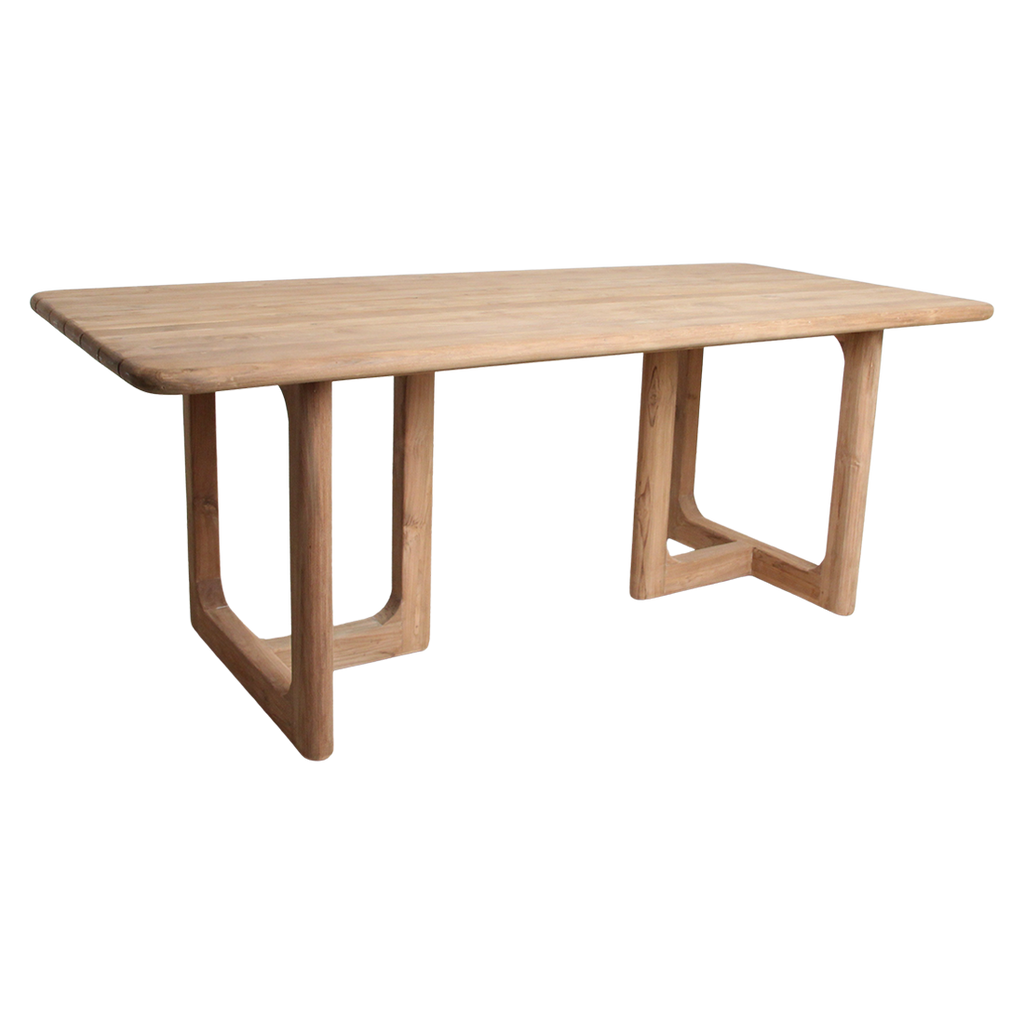 Table de jardin en teck recyclé naturel avec pieds ajourés – 200x90 cm