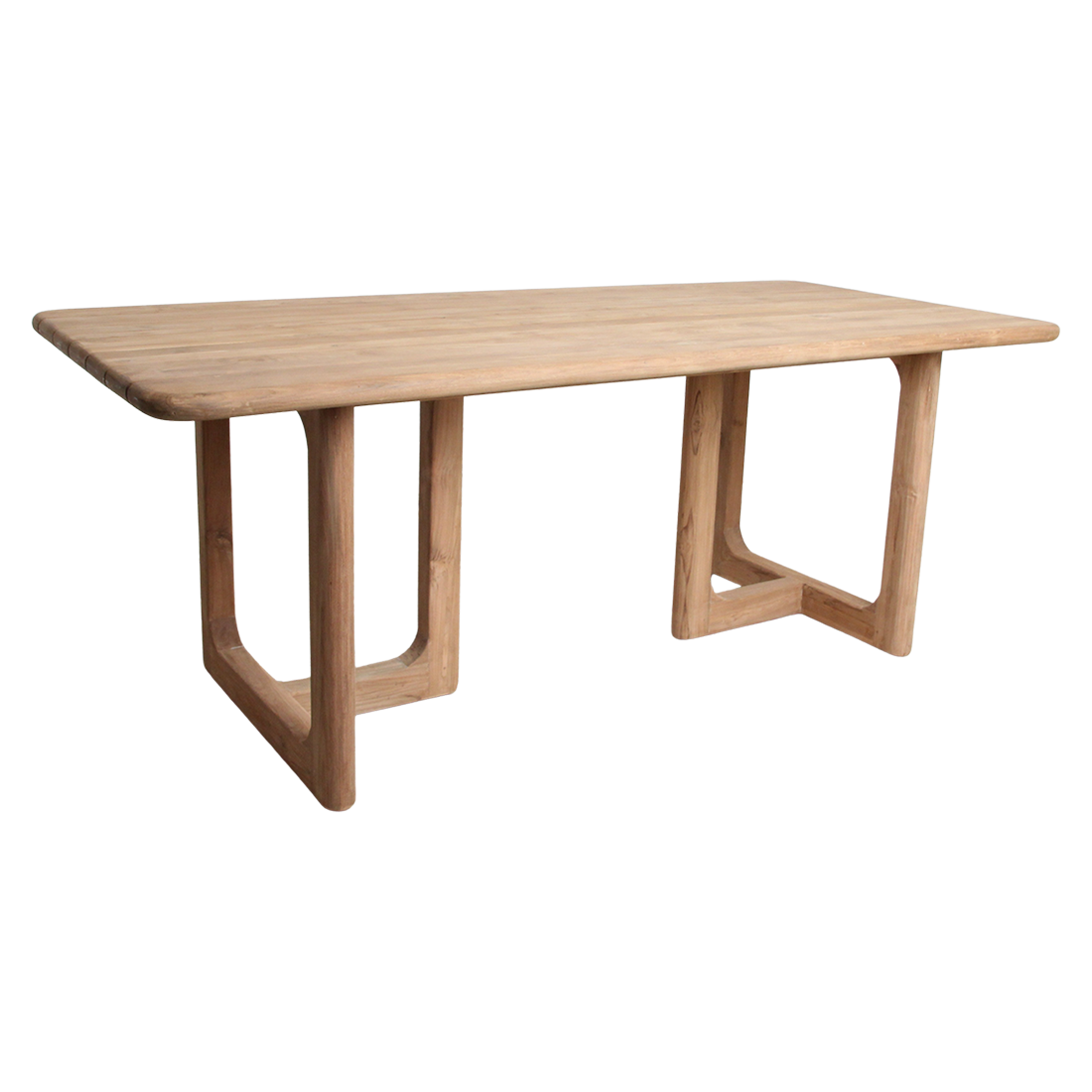Table de jardin en teck recyclé naturel avec pieds ajourés – 200x90 cm