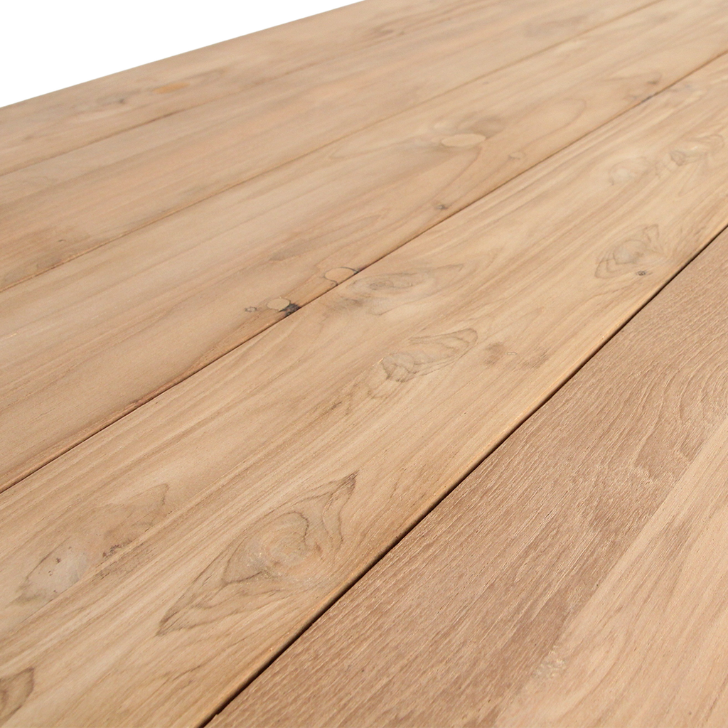 Table de jardin en teck recyclé naturel avec pieds ajourés – 200x90 cm