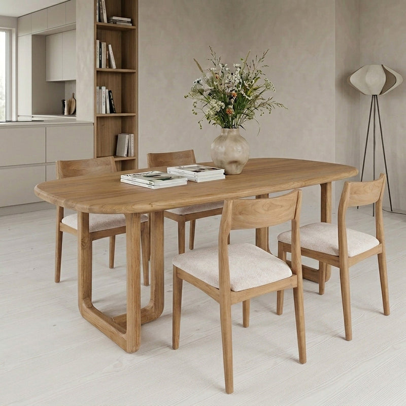 Table à manger en teck recyclé clair pieds arrondis – 200x100 cm