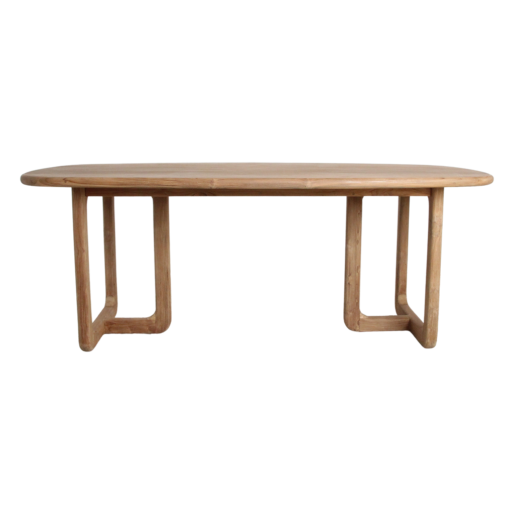 Table à manger en teck recyclé clair pieds arrondis – 200x100 cm