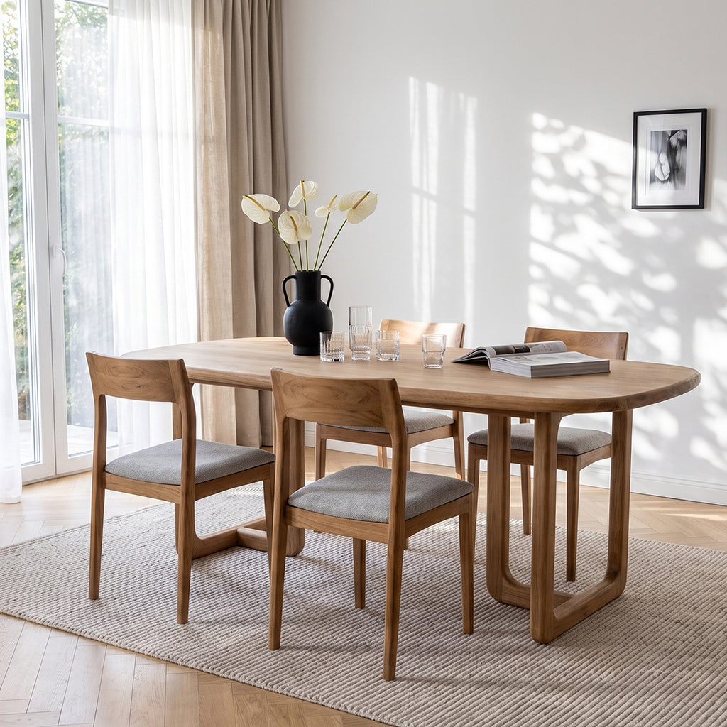 Table à manger en teck recyclé clair pieds arrondis – 200x100 cm