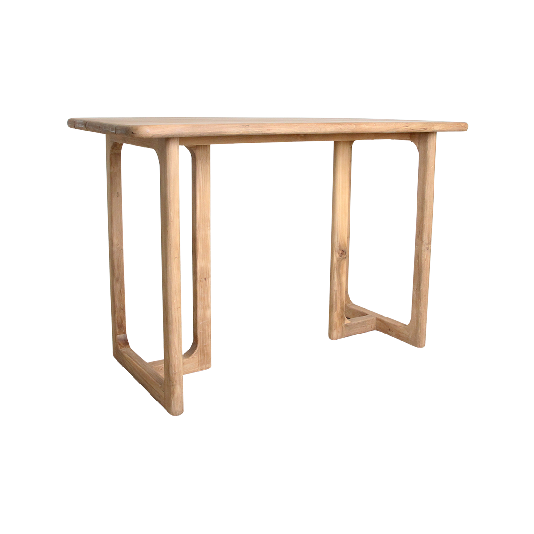 Table haute en teck recyclé coins arrondis terrasse intérieure – 160x80x105 cm