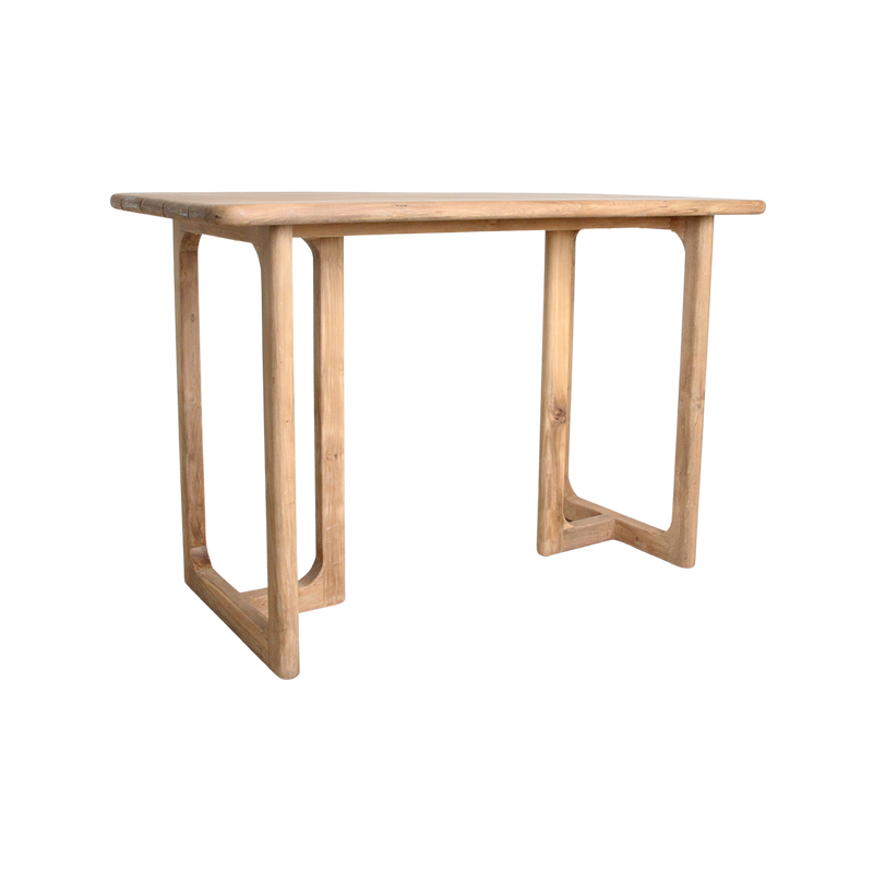 Table haute en teck recyclé coins arrondis terrasse intérieure – 160x80x105 cm