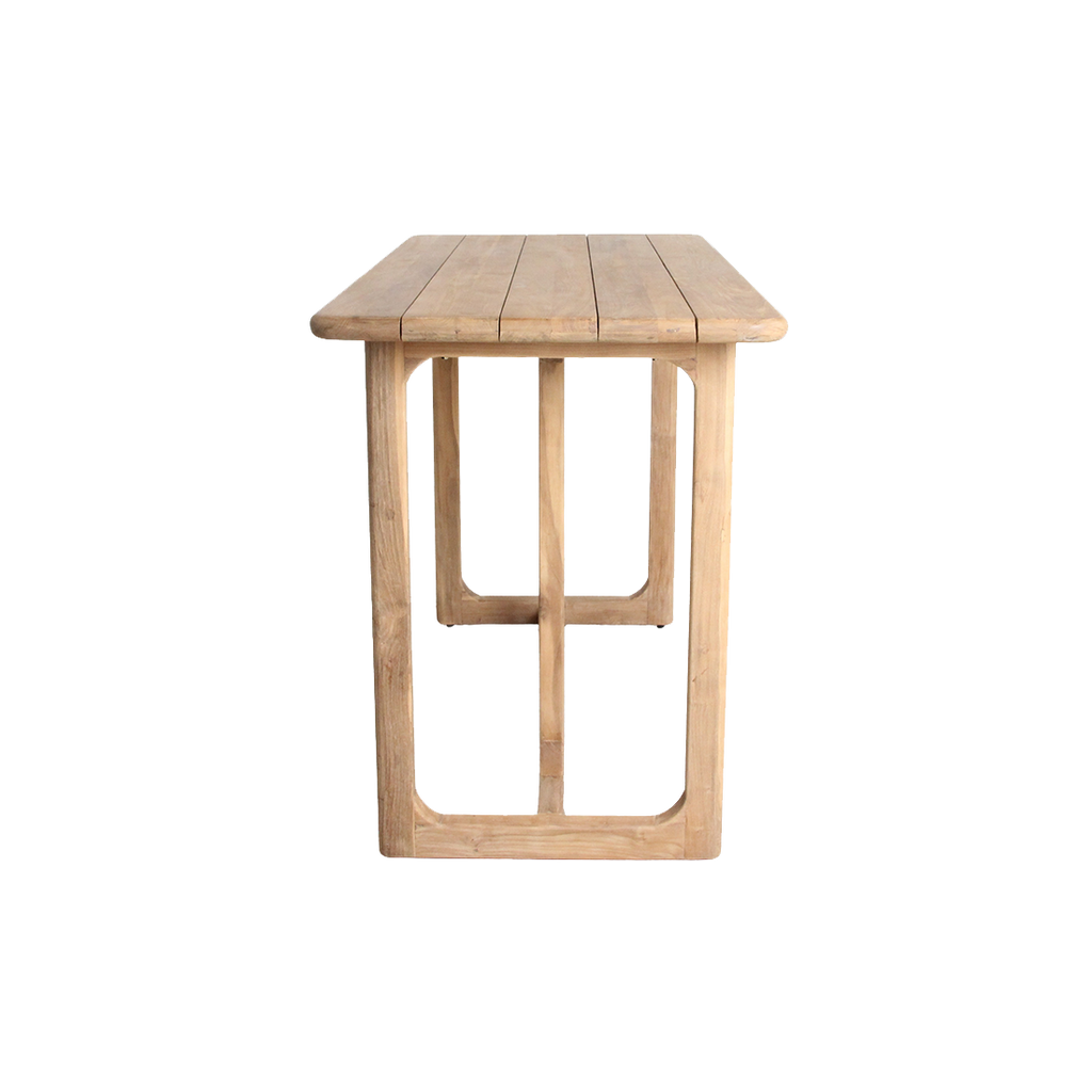 Table haute en teck recyclé coins arrondis terrasse intérieure – 160x80x105 cm