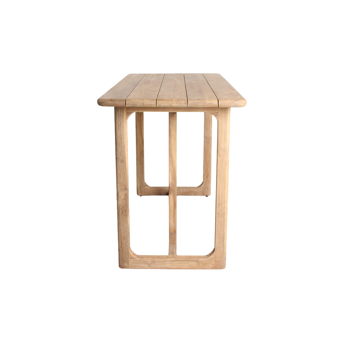 Table haute en teck recyclé coins arrondis terrasse intérieure – 160x80x105 cm