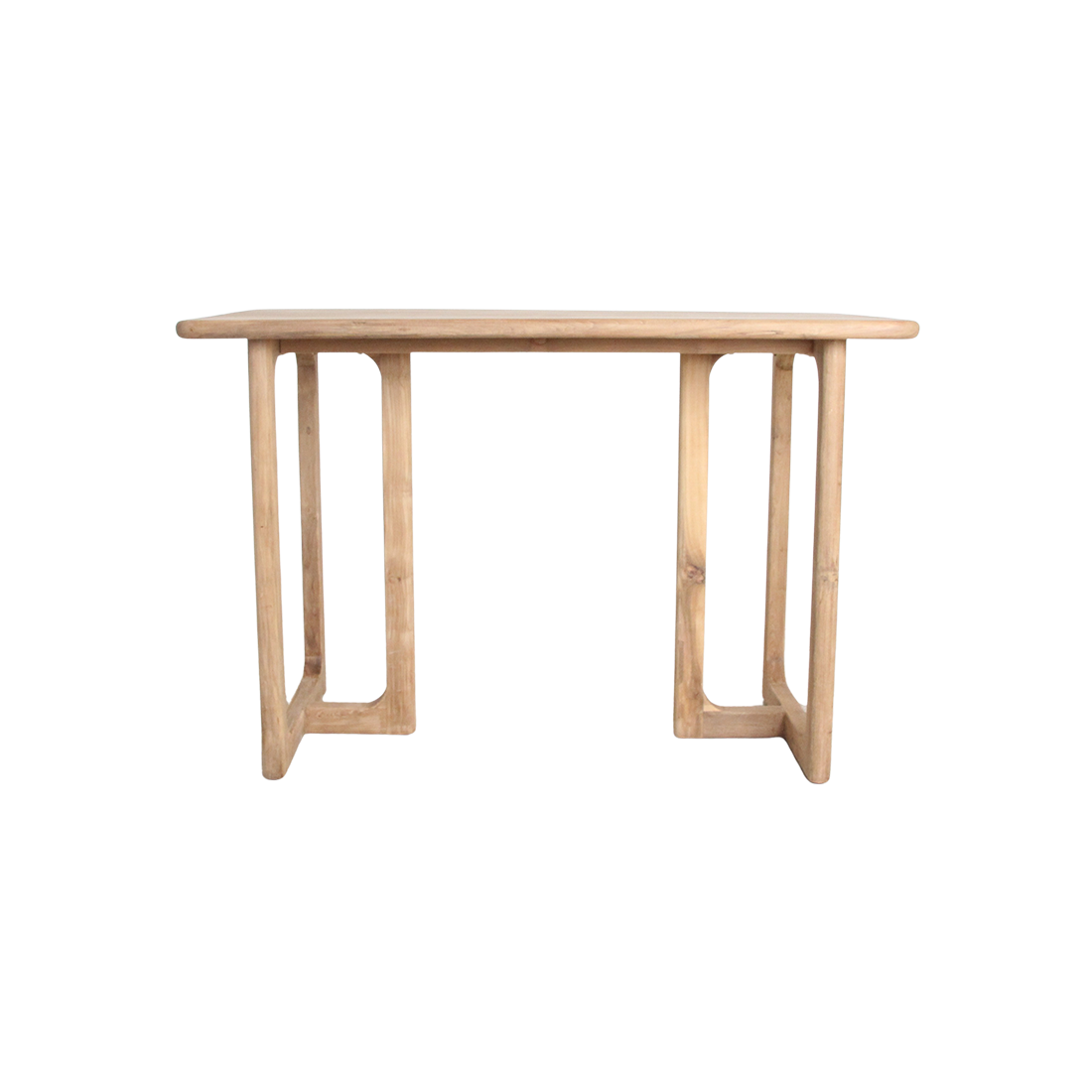 Table haute en teck recyclé coins arrondis terrasse intérieure – 160x80x105 cm
