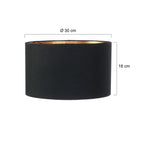 Abat-jour cylindrique en lin noir avec intérieur doré, diamètre 30 cm, hauteur 18 cm