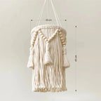 dimensions et détails de l'abat-jour nordique en macramé avec perles et franges, 45 x 25 cm.