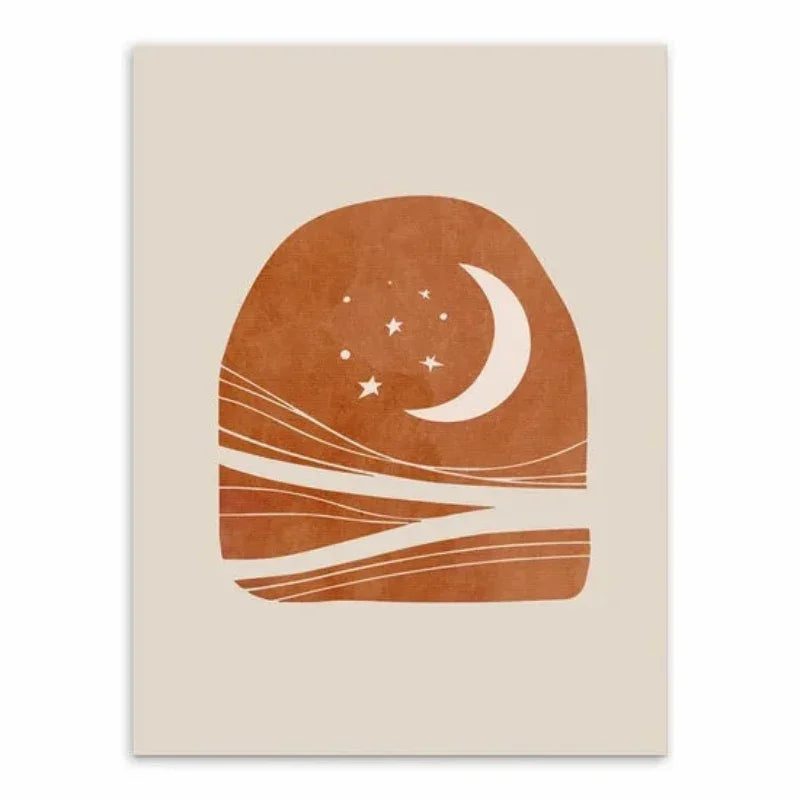 Affiche abstraite en toile avec lune et étoiles