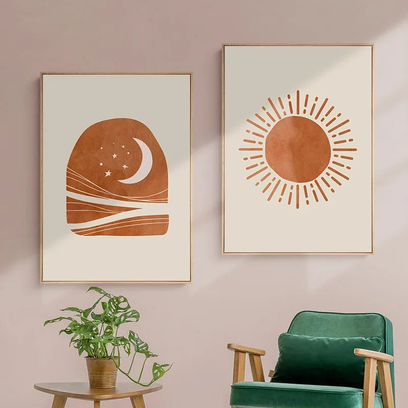 Affiche abstraite en toile avec lune et étoiles
