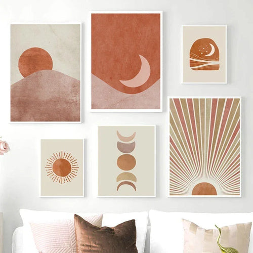 Affiche abstraite en toile avec lune et étoiles