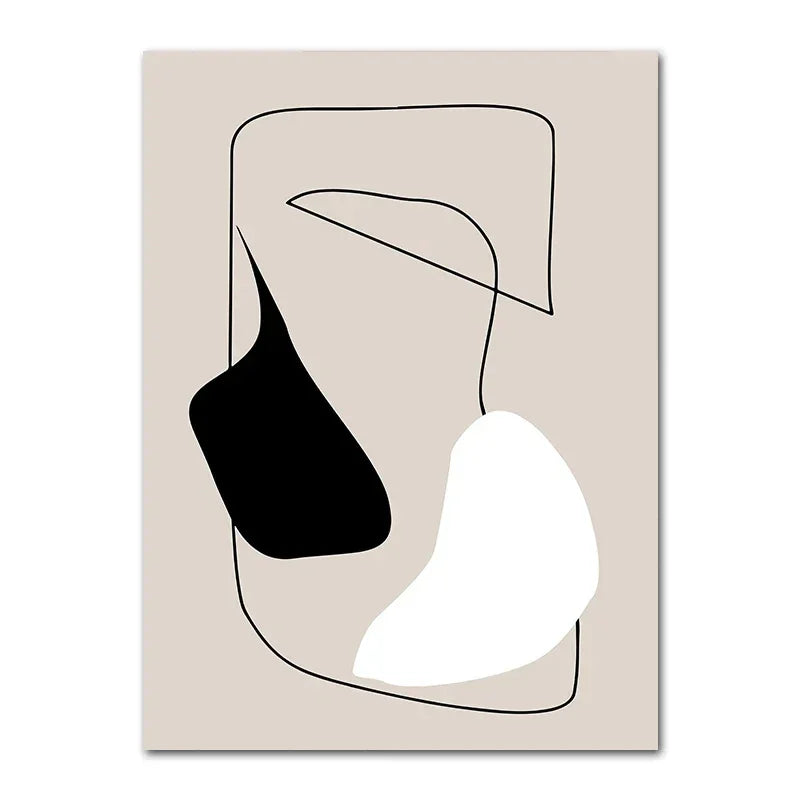 Affiche murale abstraite noir et blanc sur toile beige rectangulaire