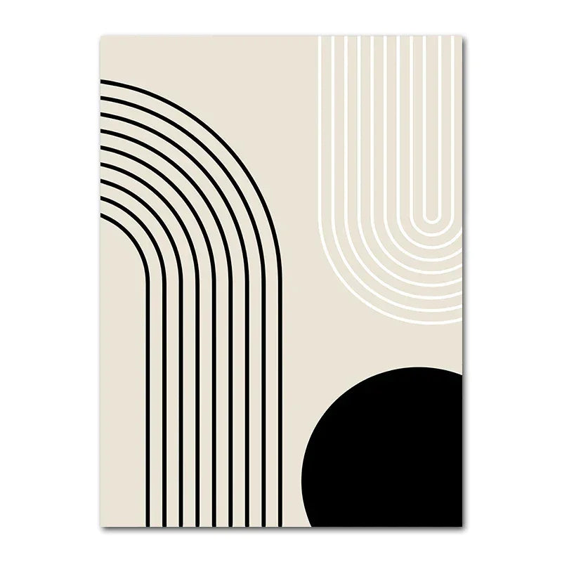 Art abstrait géométrique moderne sur toile canvas beige et noire pour salon