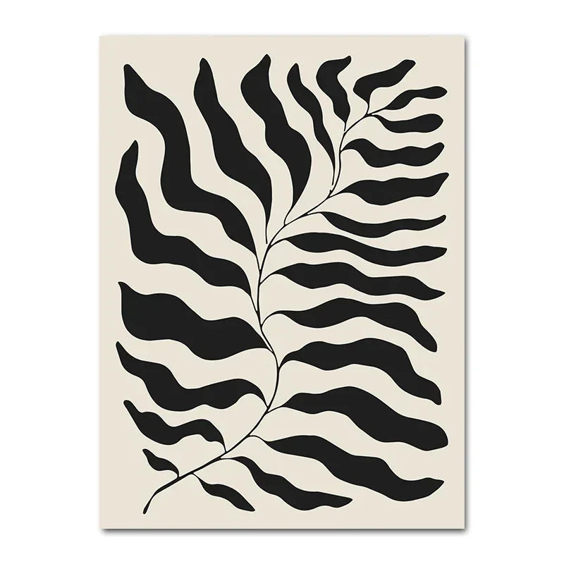 Affiche murale motif feuilles noires