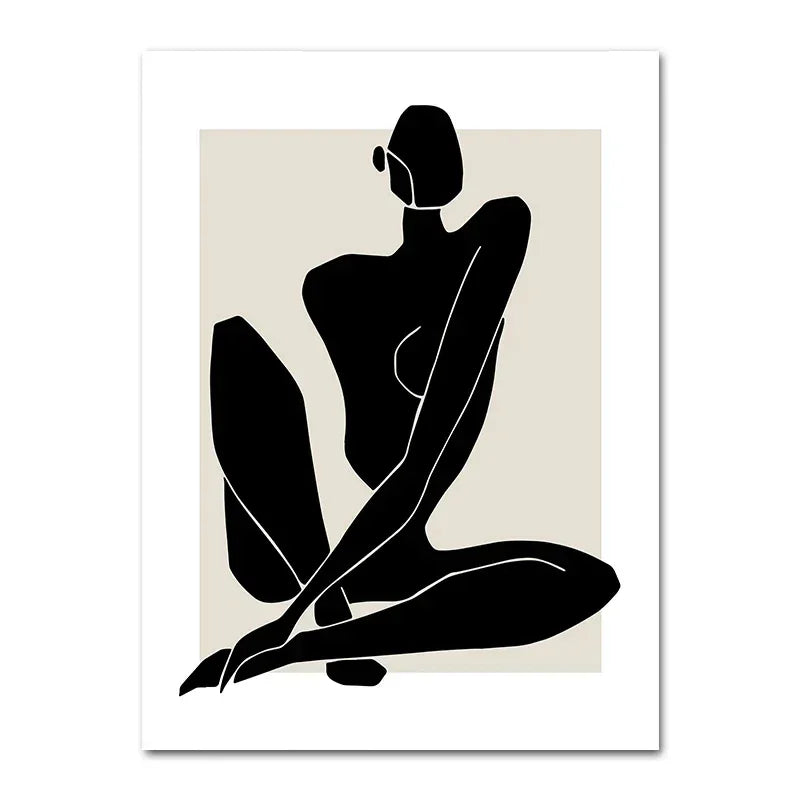Affiche murale silhouette féminine abstraite en noir sur fond beige