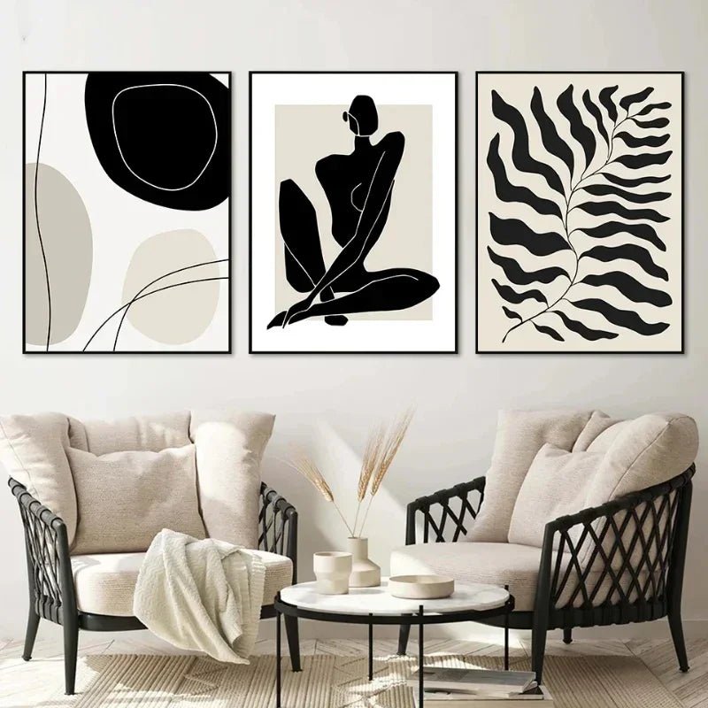 Trois impressions d’art abstrait encadrées sur une affiche murale silhouette féminine