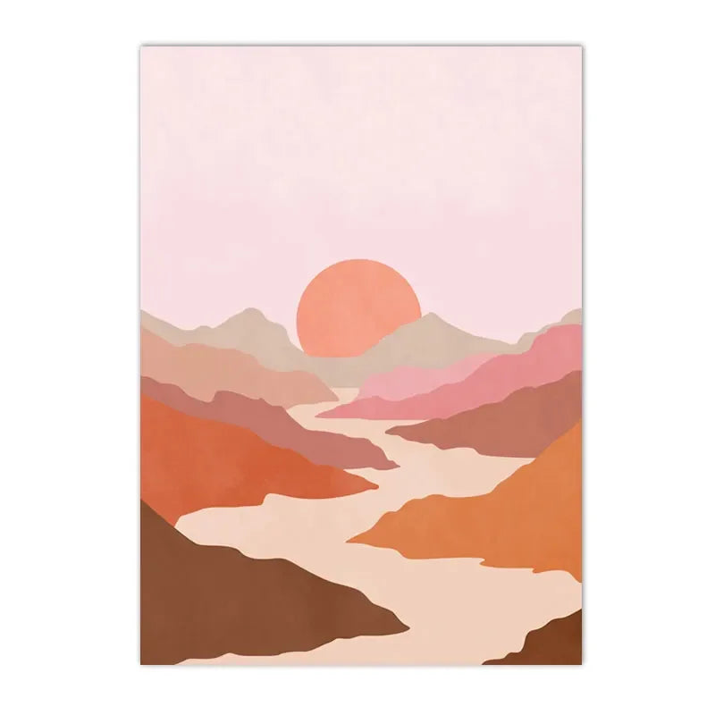 Affiche en toile montagnes ocres et ciel rose