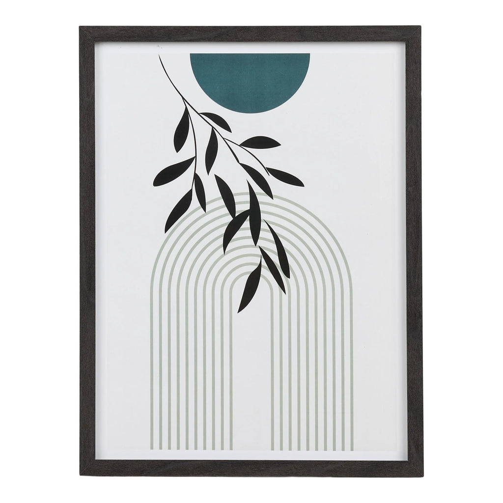 Set de 3 affiches encadrées géométriques et botaniques noir et vert avec branches foliaires