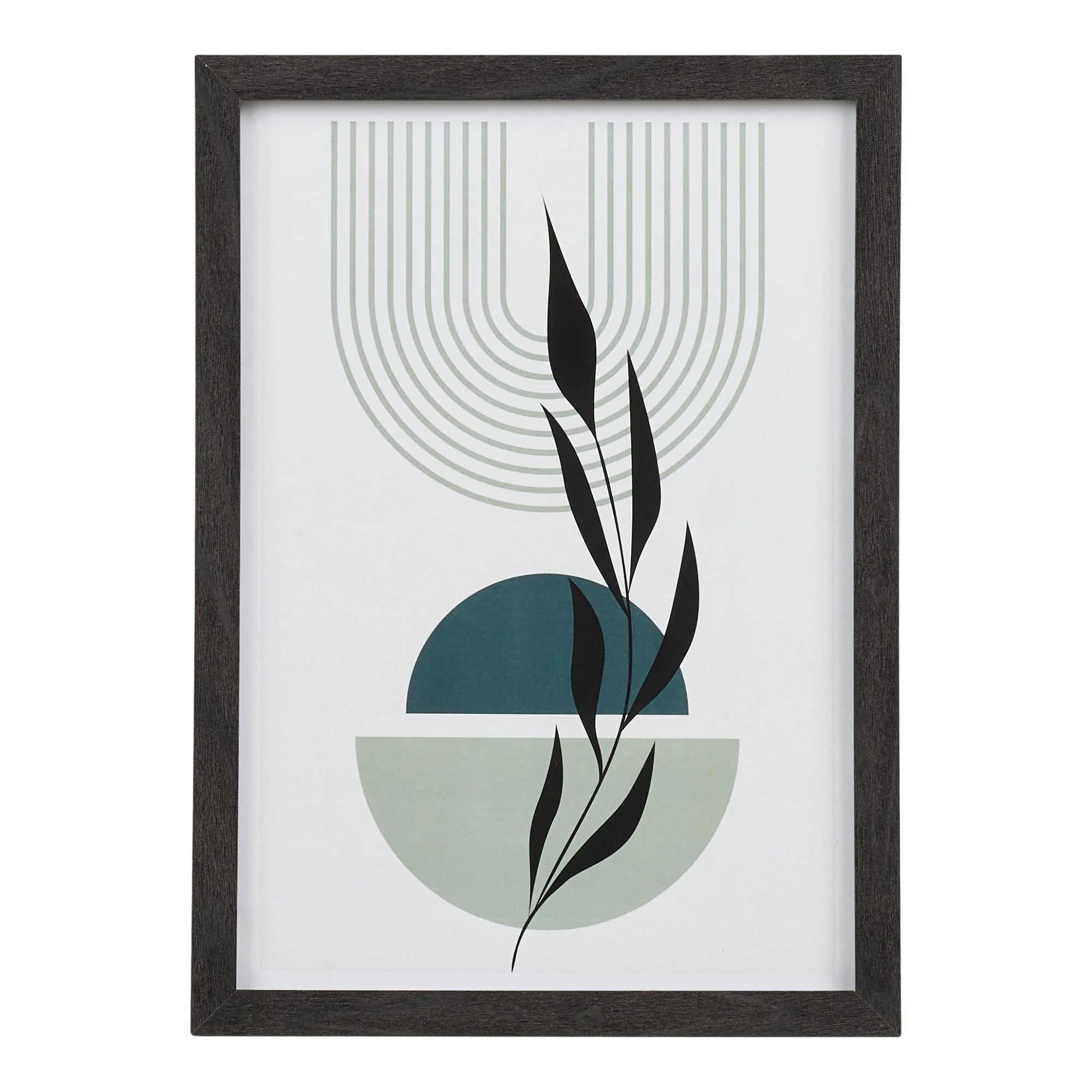 Affiche encadrée géométrique et botanique noir et vert, set de 3
