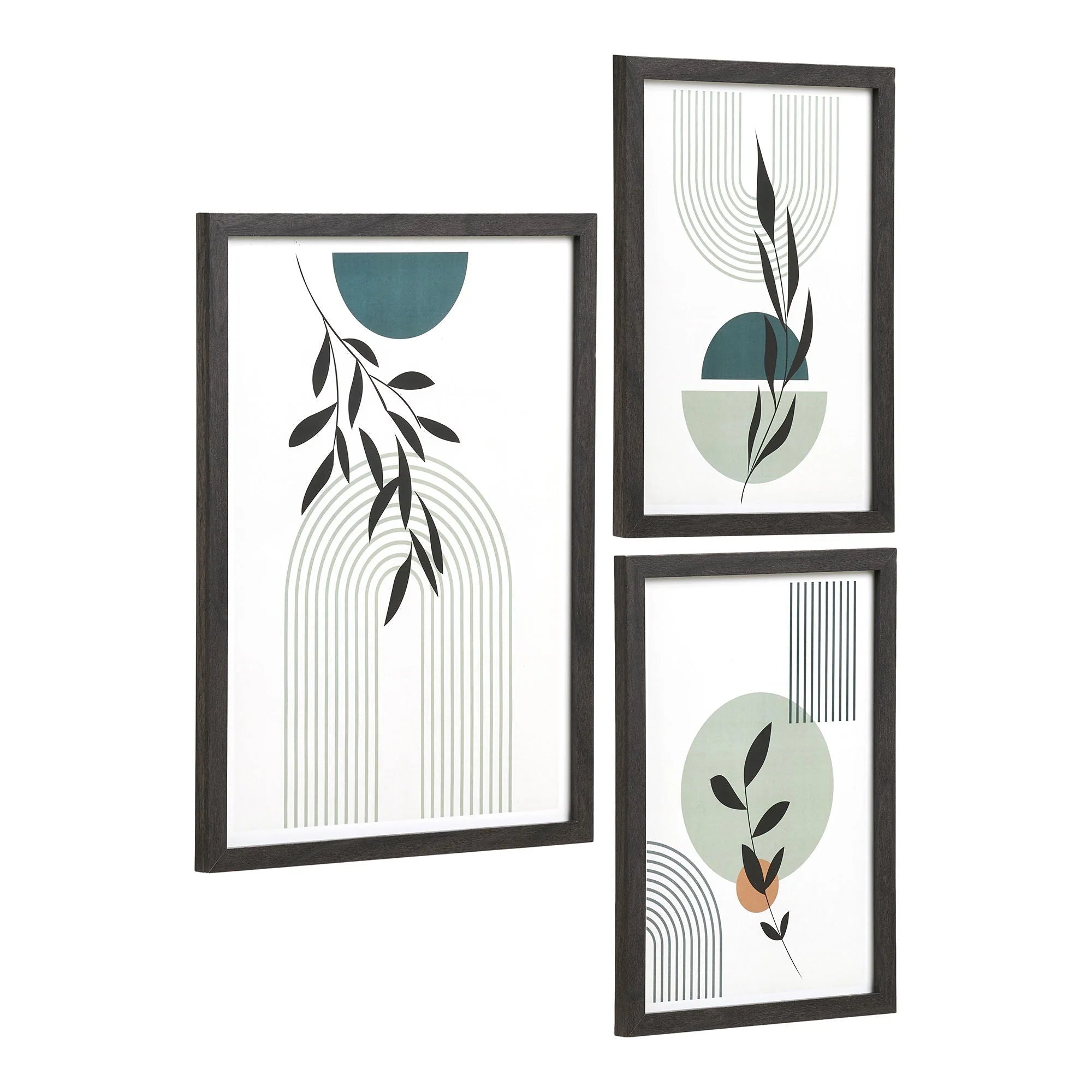 Set de 3 affiches encadrées géométriques et botaniques en noir et vert
