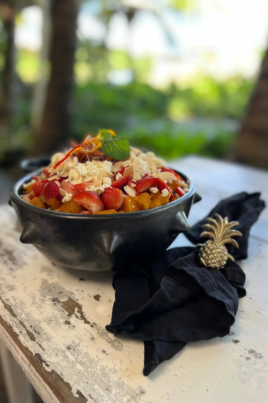 Anneau de serviette en laiton – Motif ananas doré